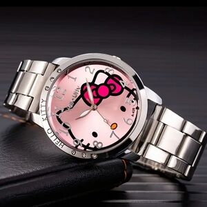 Sanrio Hello Kitty Pink and Silver Simple Steel Band Watch